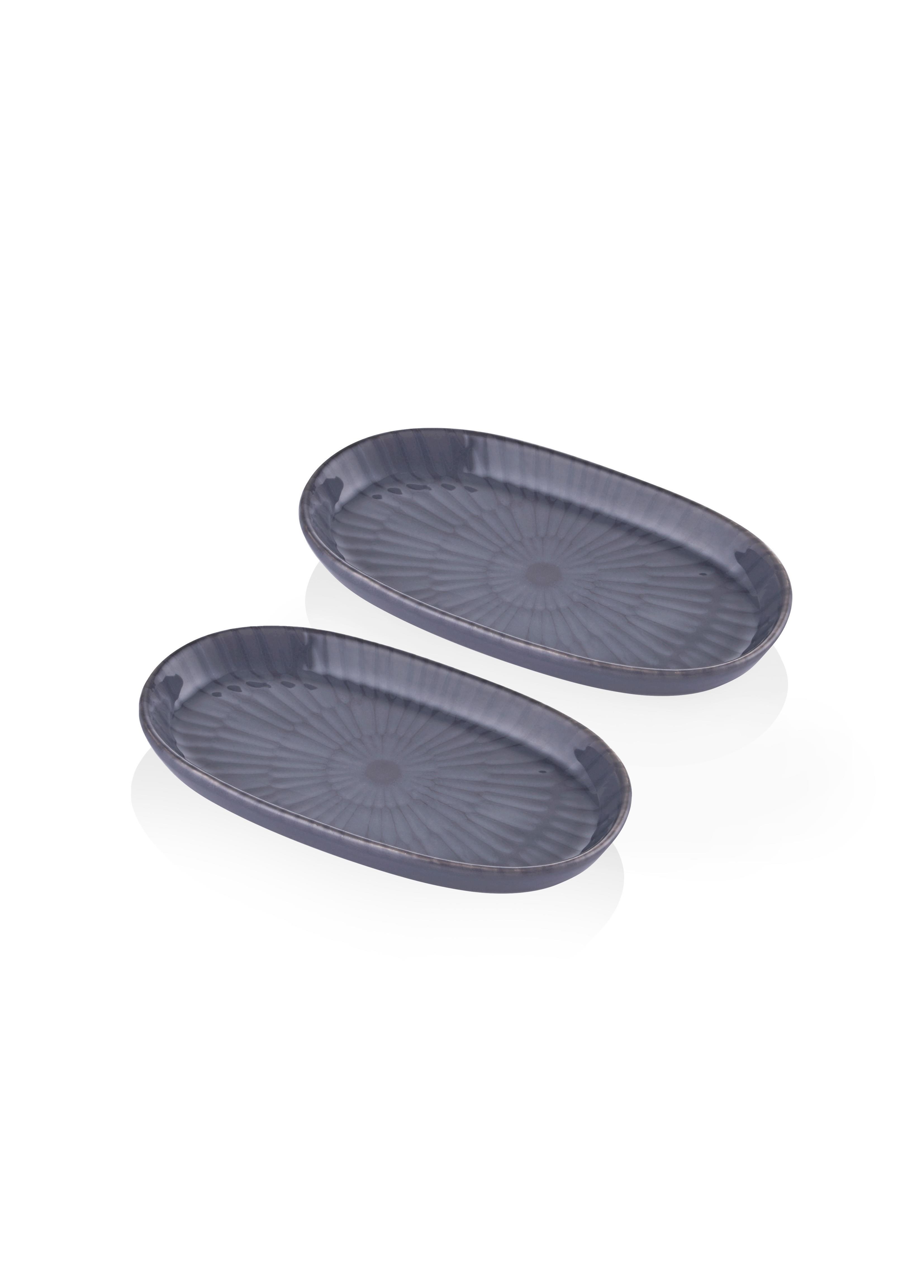 The Mia Noon Oval Servis Tabağı 2li Set Gri 17 cm
