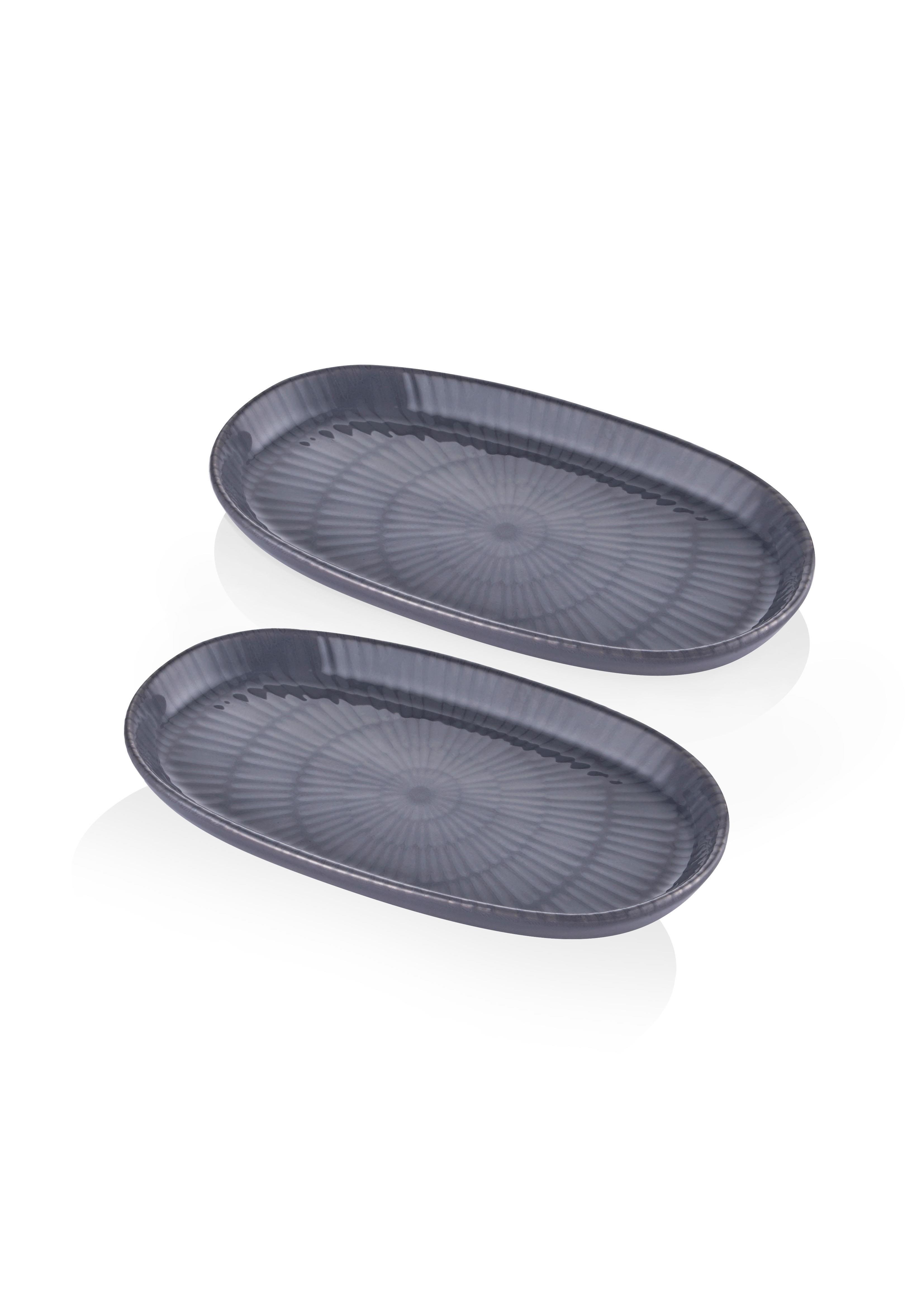 The Mia Noon Oval Servis Tabağı 2li Set Gri 26 cm
