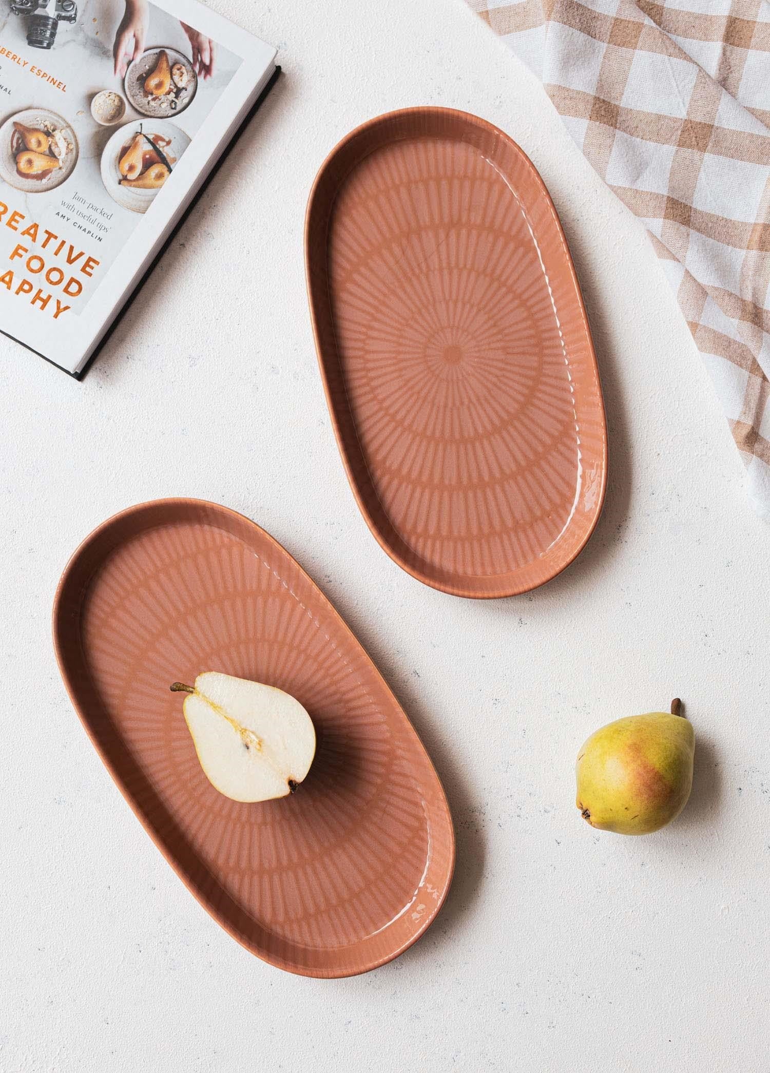 The Mia Noon Oval Servis Tabağı 2li Somon 29 cm