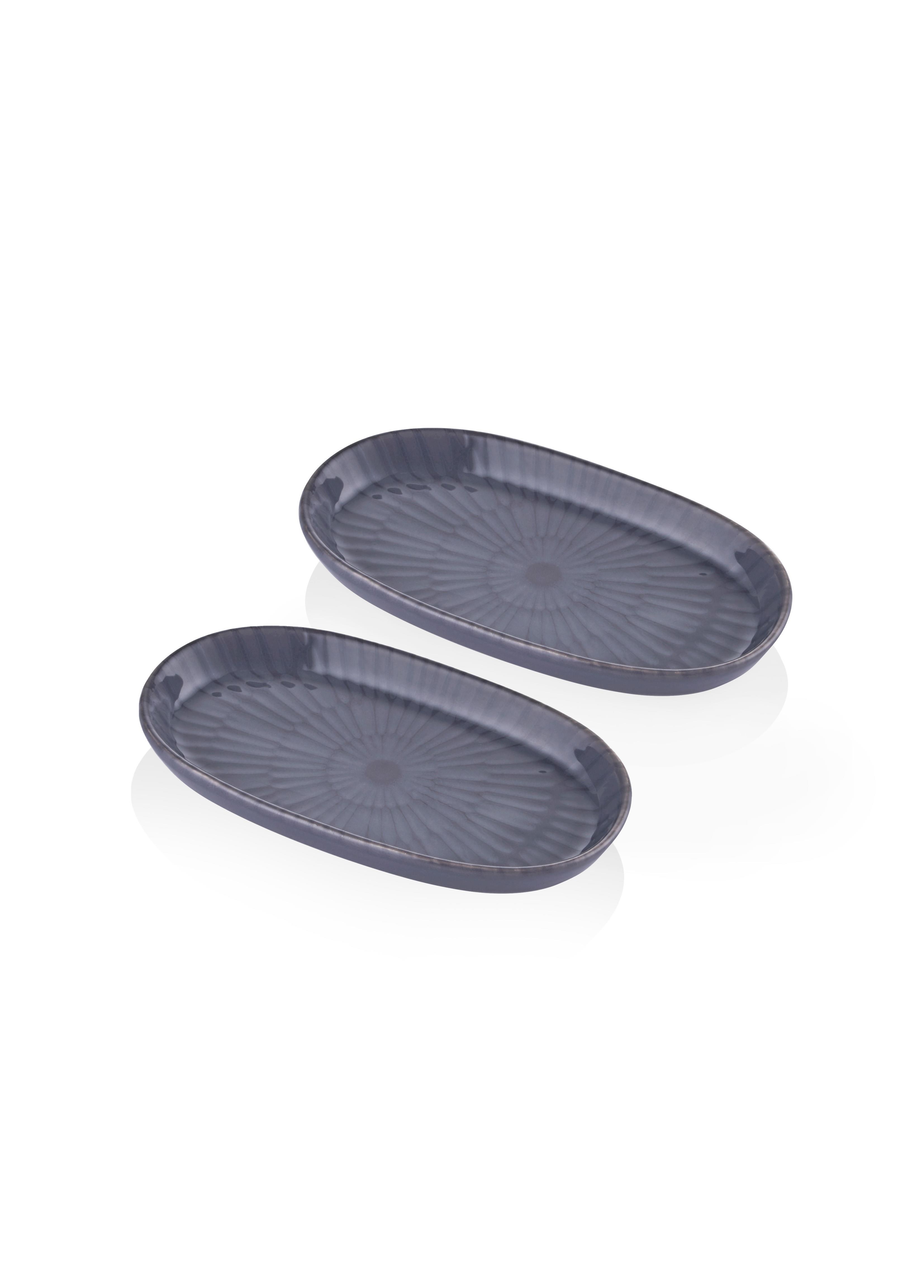 The Mia Noon Oval Servis Tabağı 2li Gri 17 cm