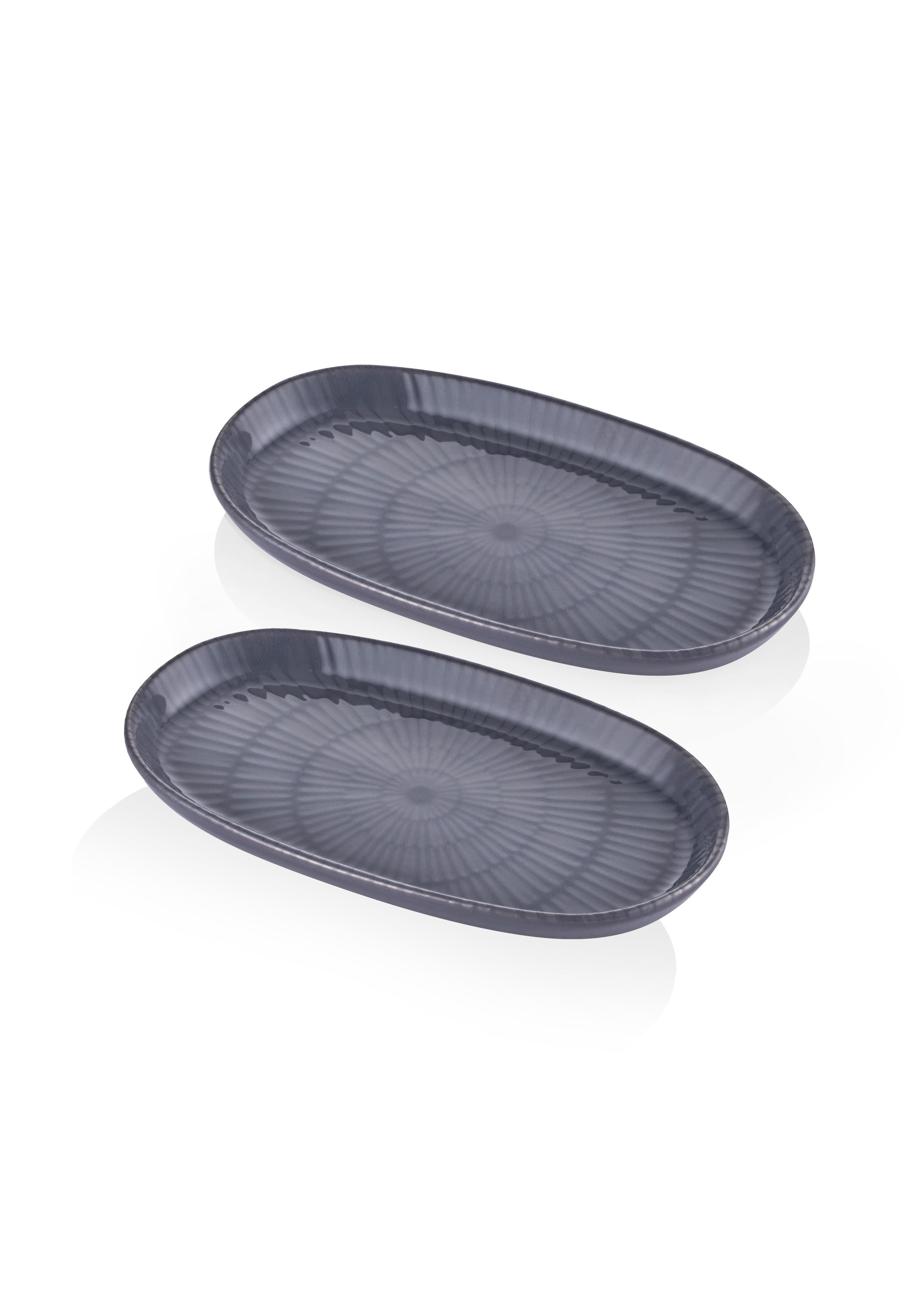 The Mia Noon Oval Servis Tabağı 2li Gri 26 cm