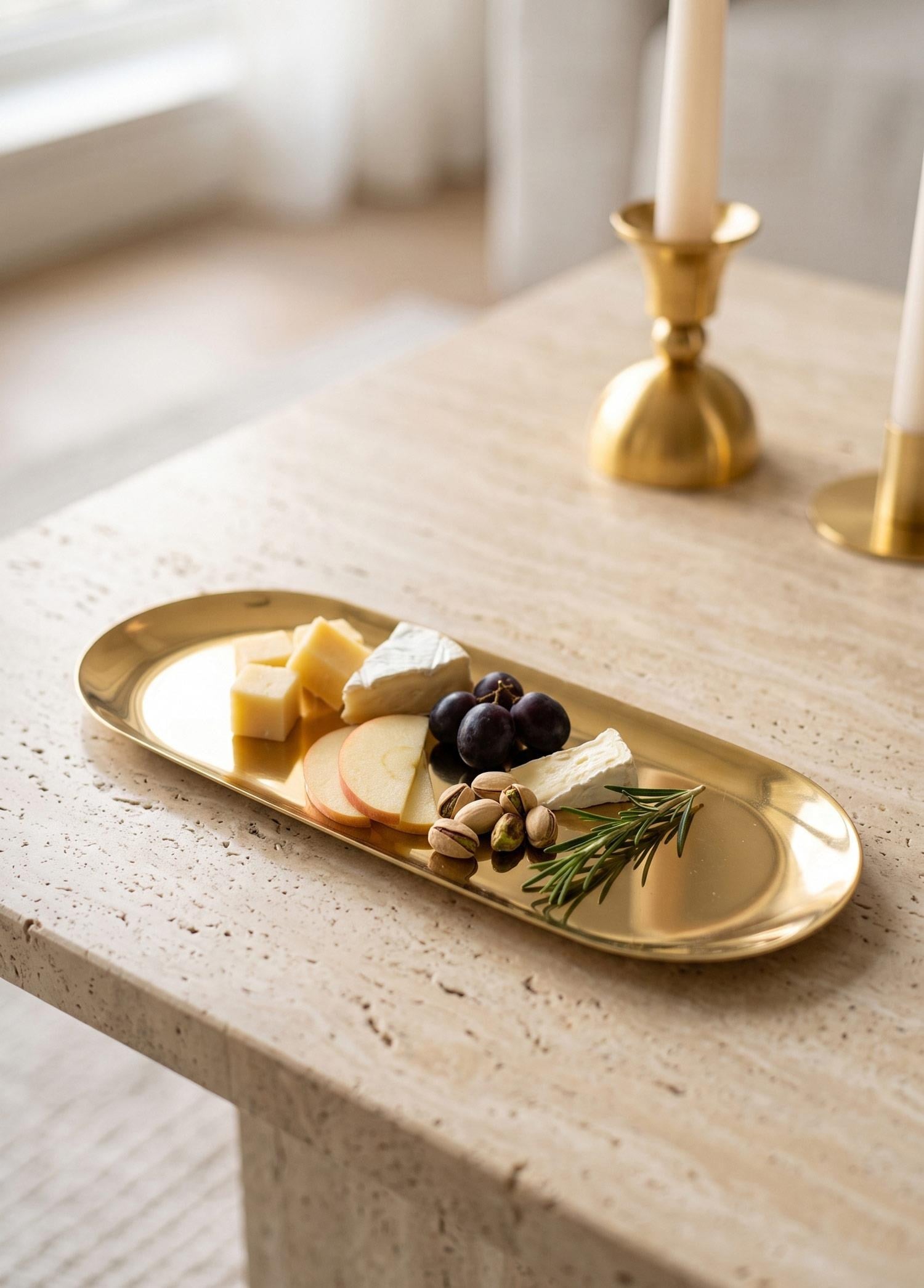 The Mia Linea Oval Çelik Servis Tabağı Gold 30 x 12 Cm
