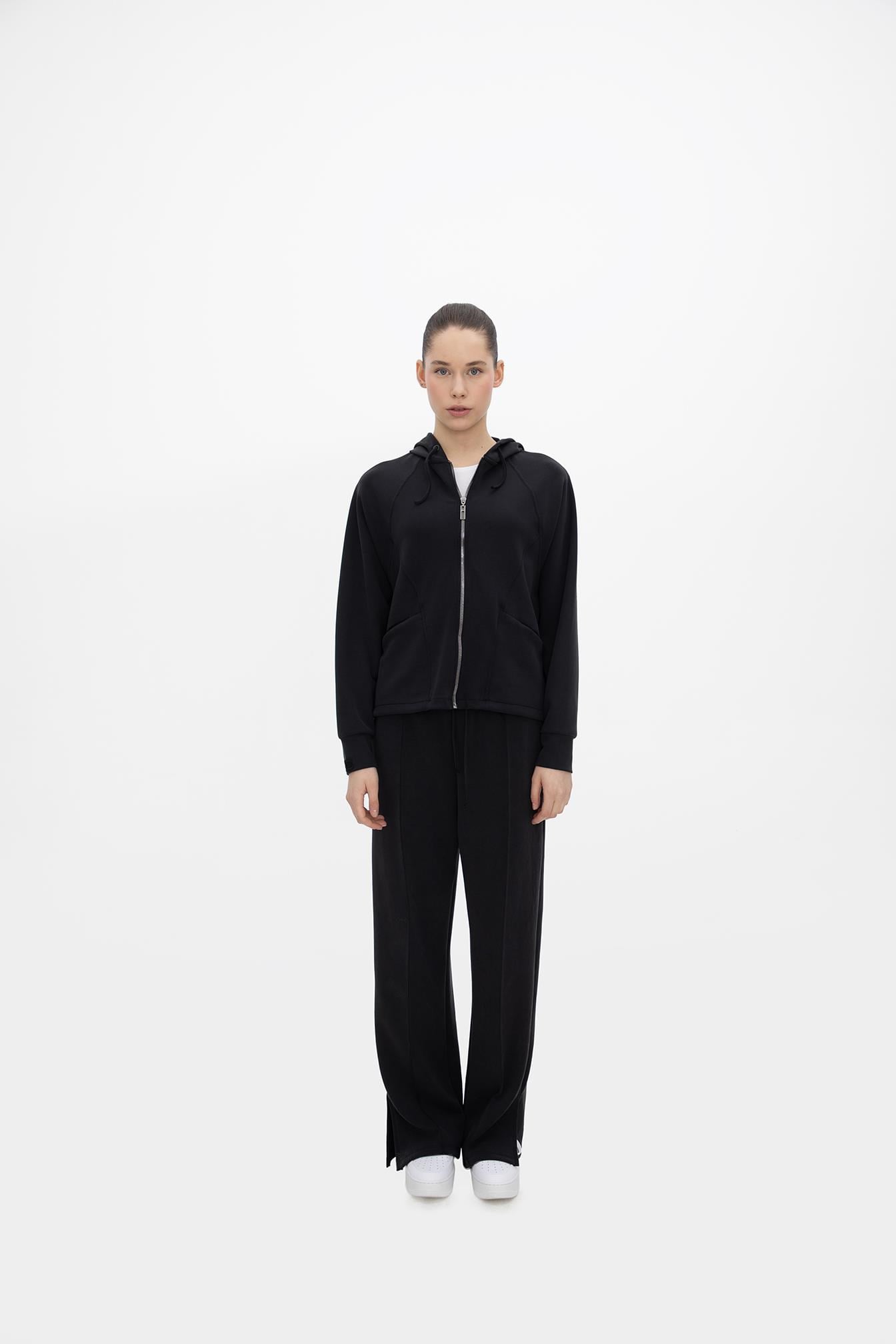 Oma Kapşonlu Fermuarlı Sweat Jet Black S