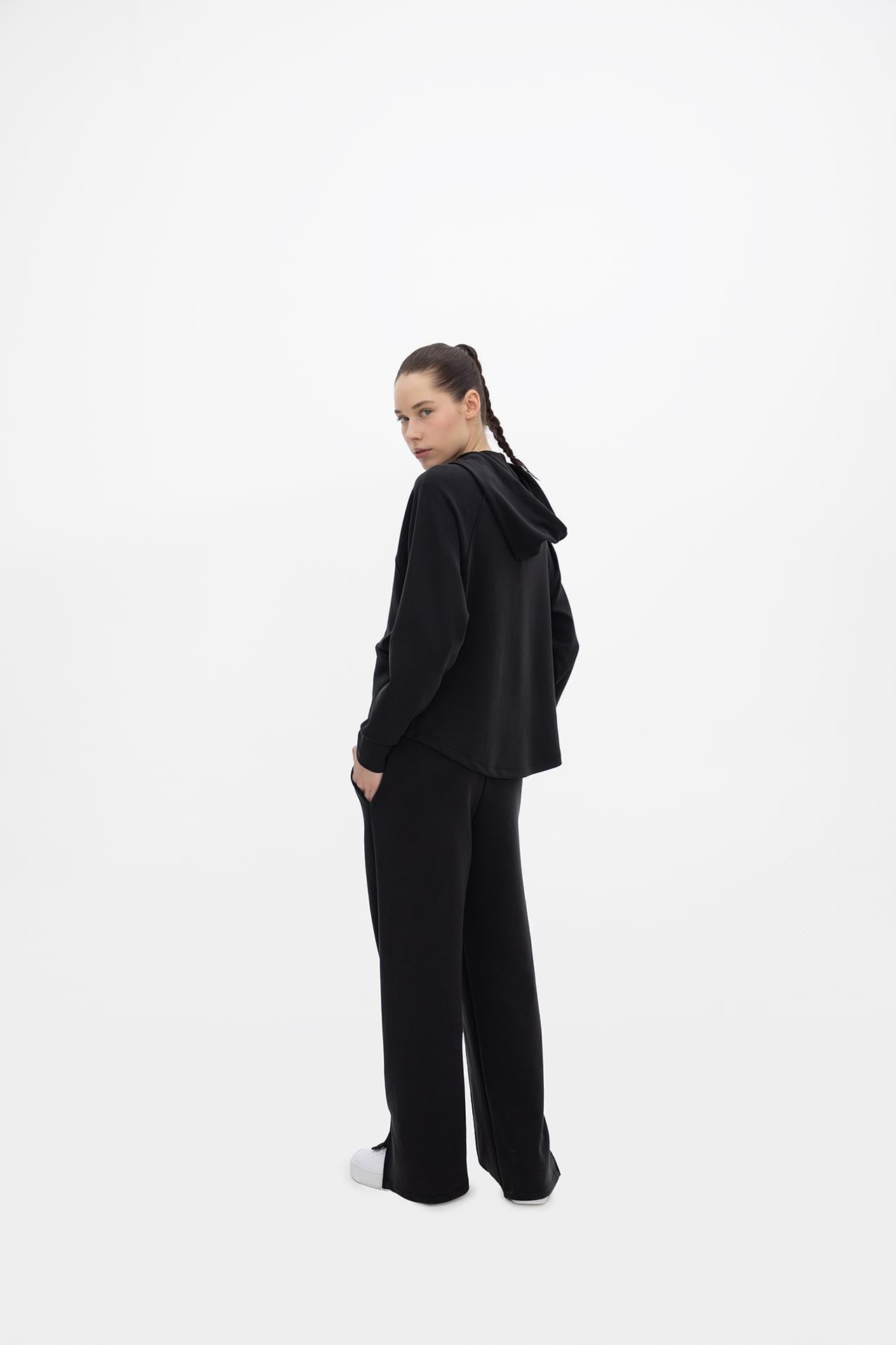 Oma Kapşonlu Fermuarlı Sweat Jet Black S