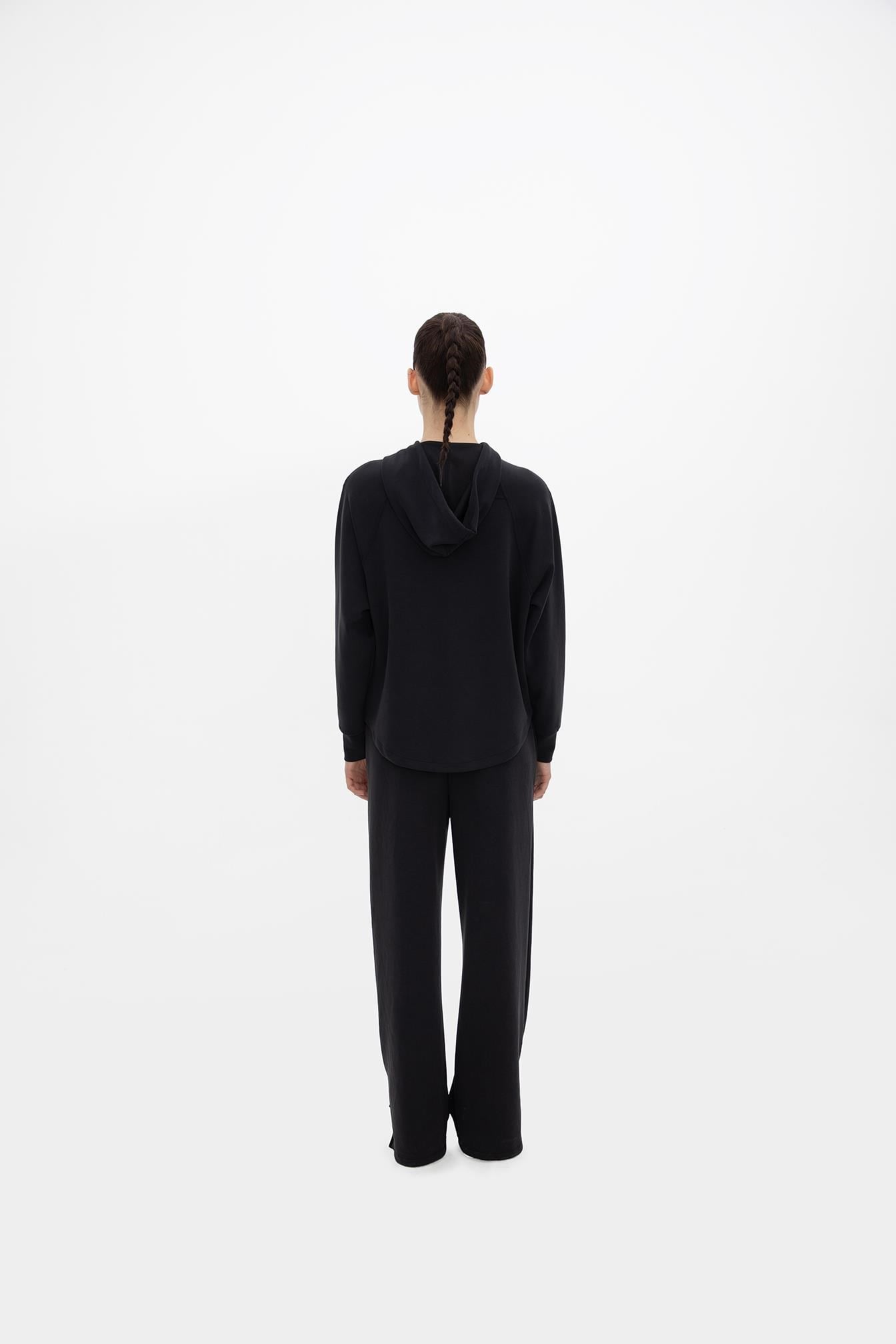 Oma Kapşonlu Fermuarlı Sweat Jet Black S