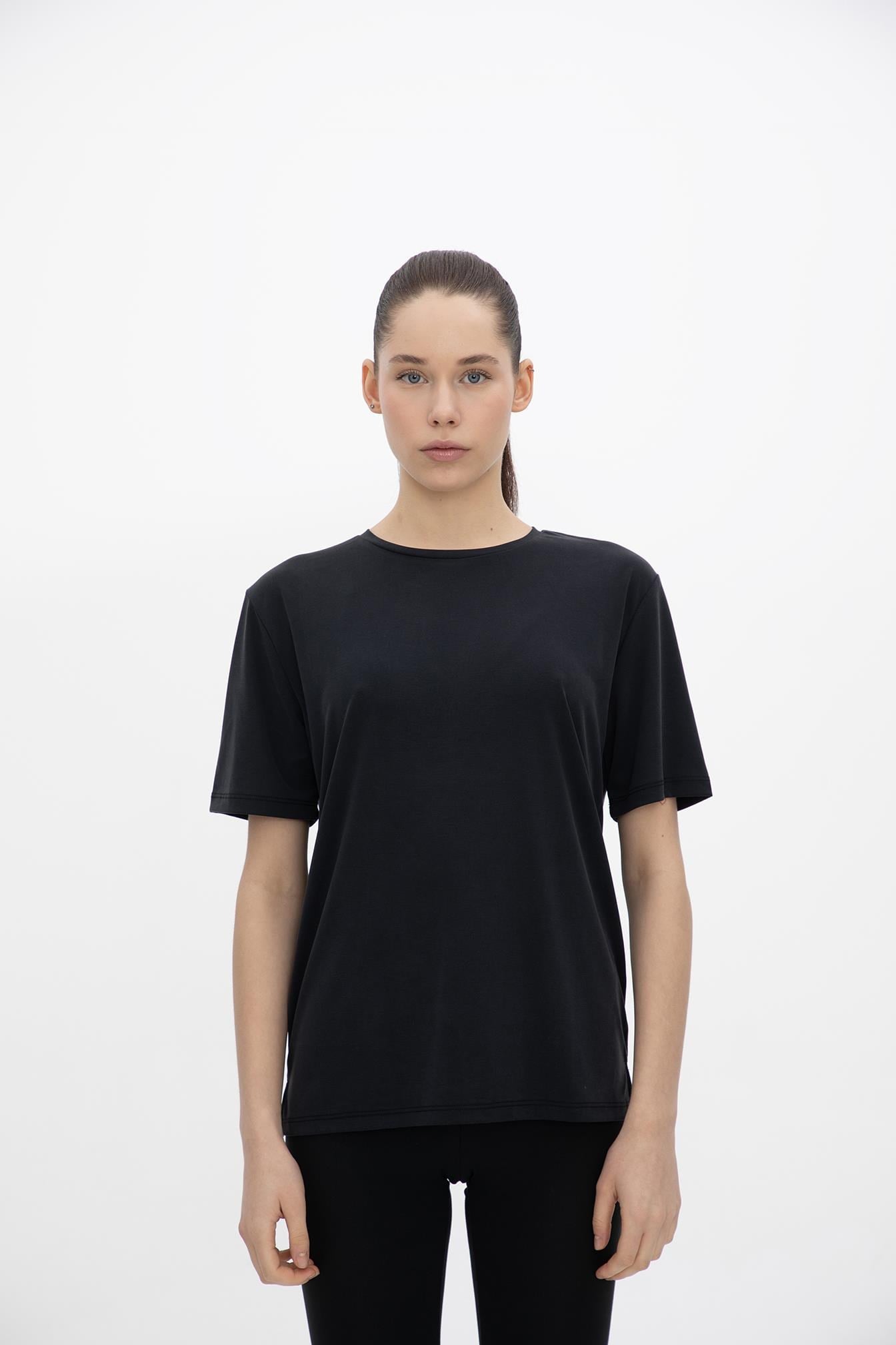 Oma Uzun Düz Dikiş T Shirt Jet Black S