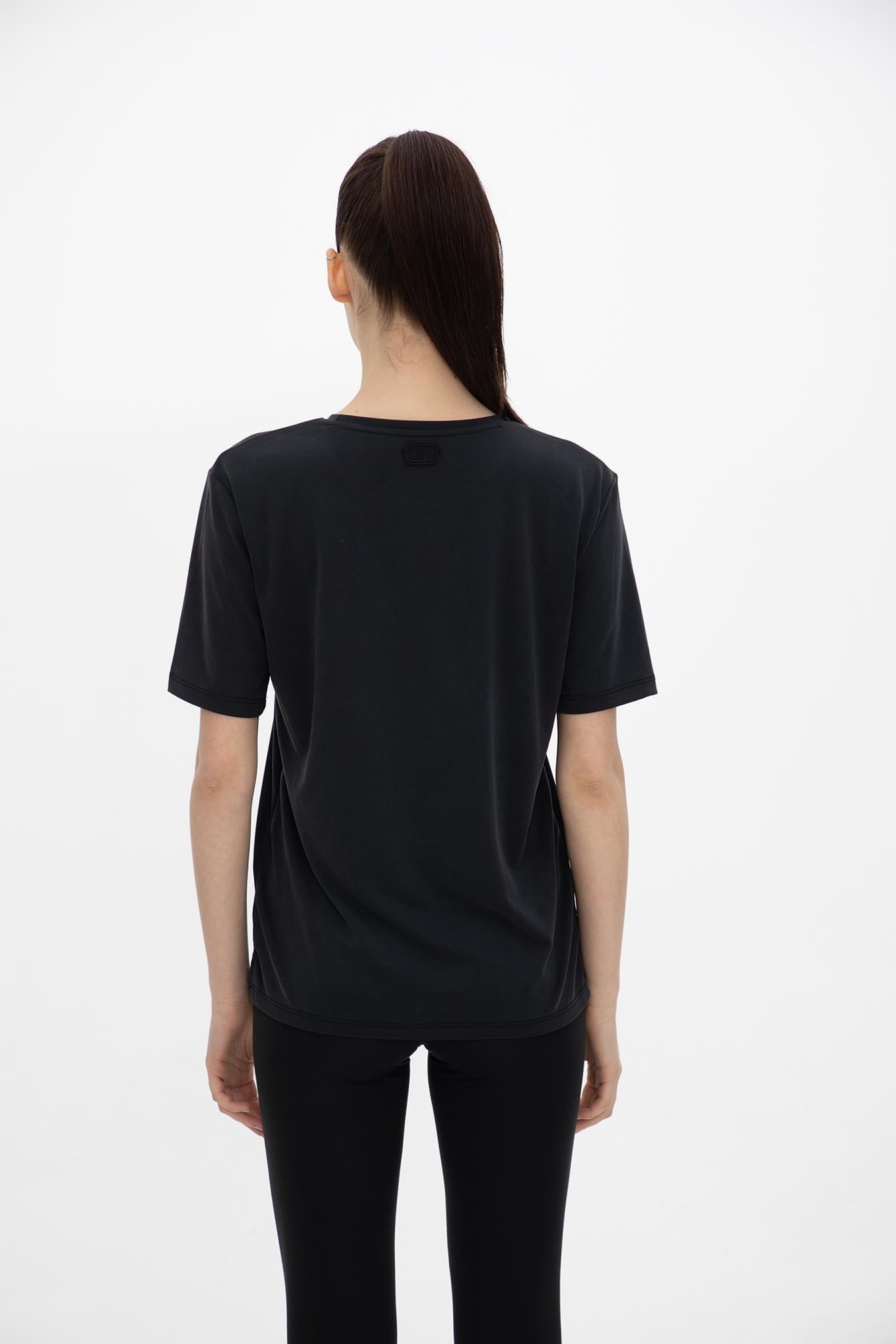 Oma Uzun Düz Dikiş T Shirt Jet Black S