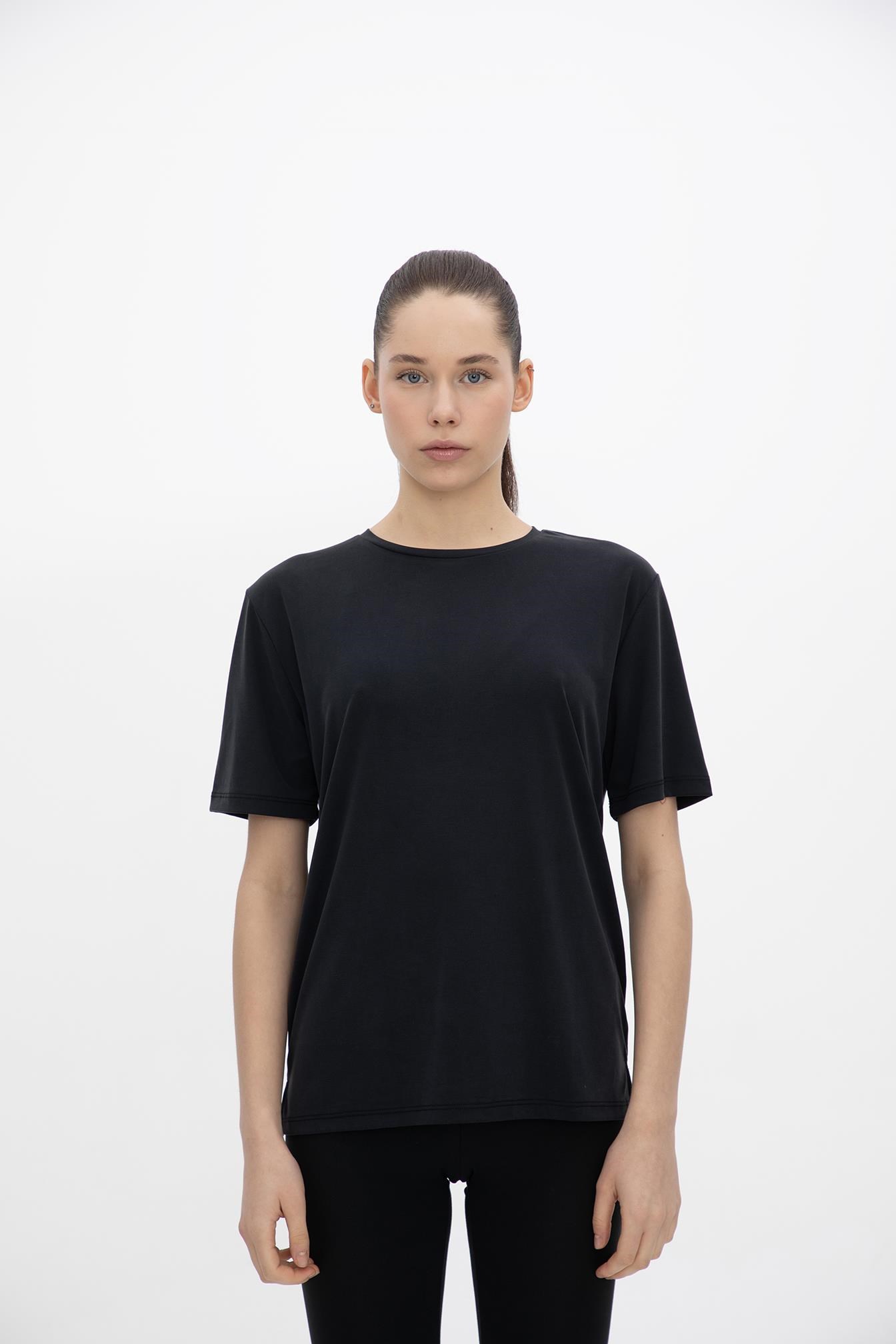 Oma Uzun Düz Dikiş T Shirt Jet Black S