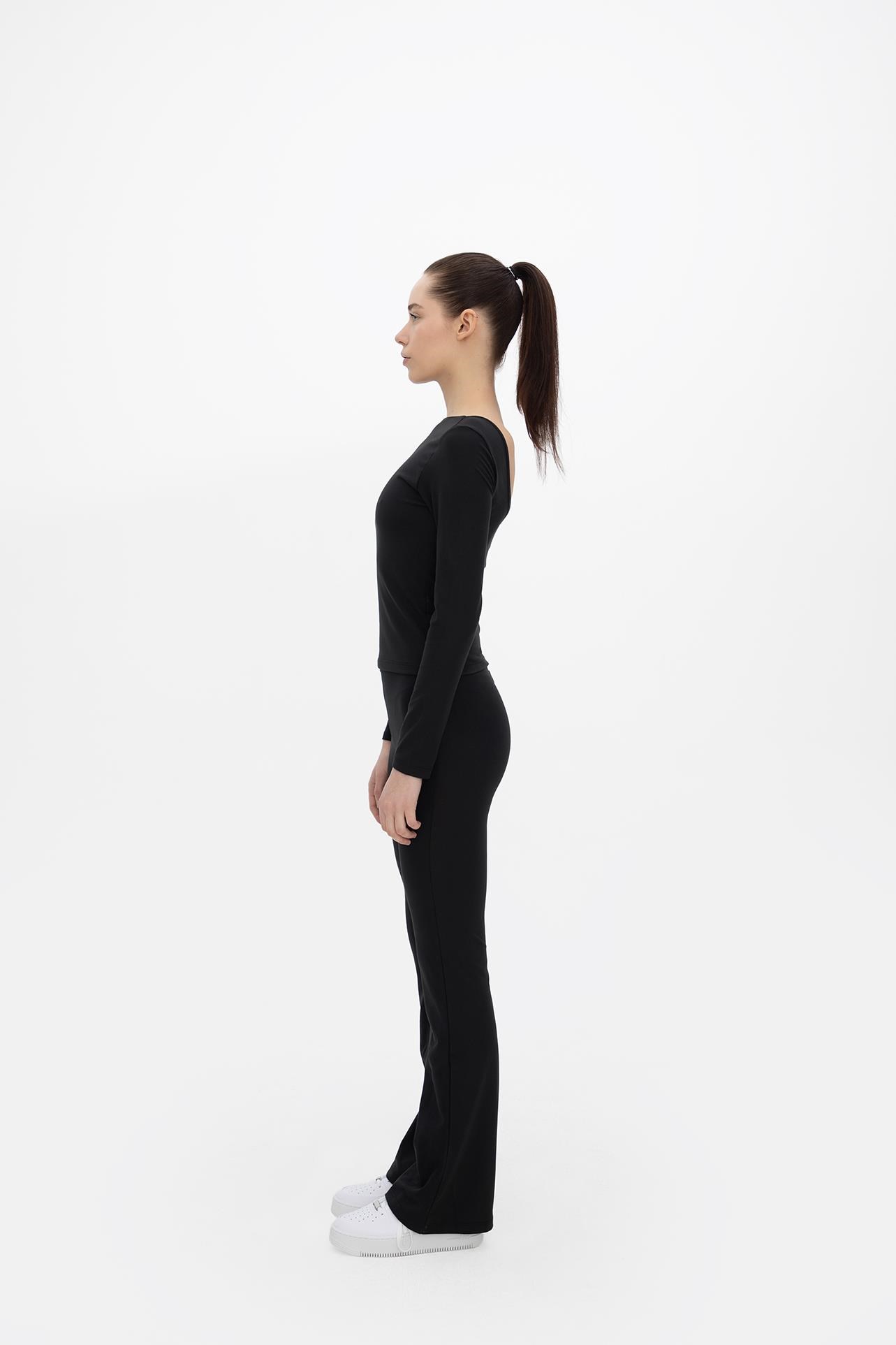 Oma Uzun Kollu Crop Jet Black S