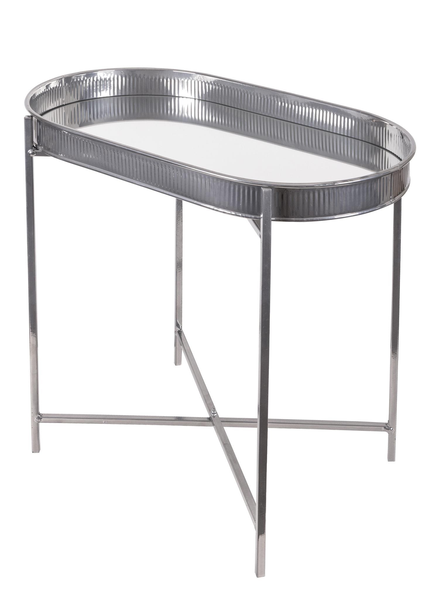 The Mia Sehpa Krom Taşınabilir Aynalı Tepsi 56x32x56 Cm