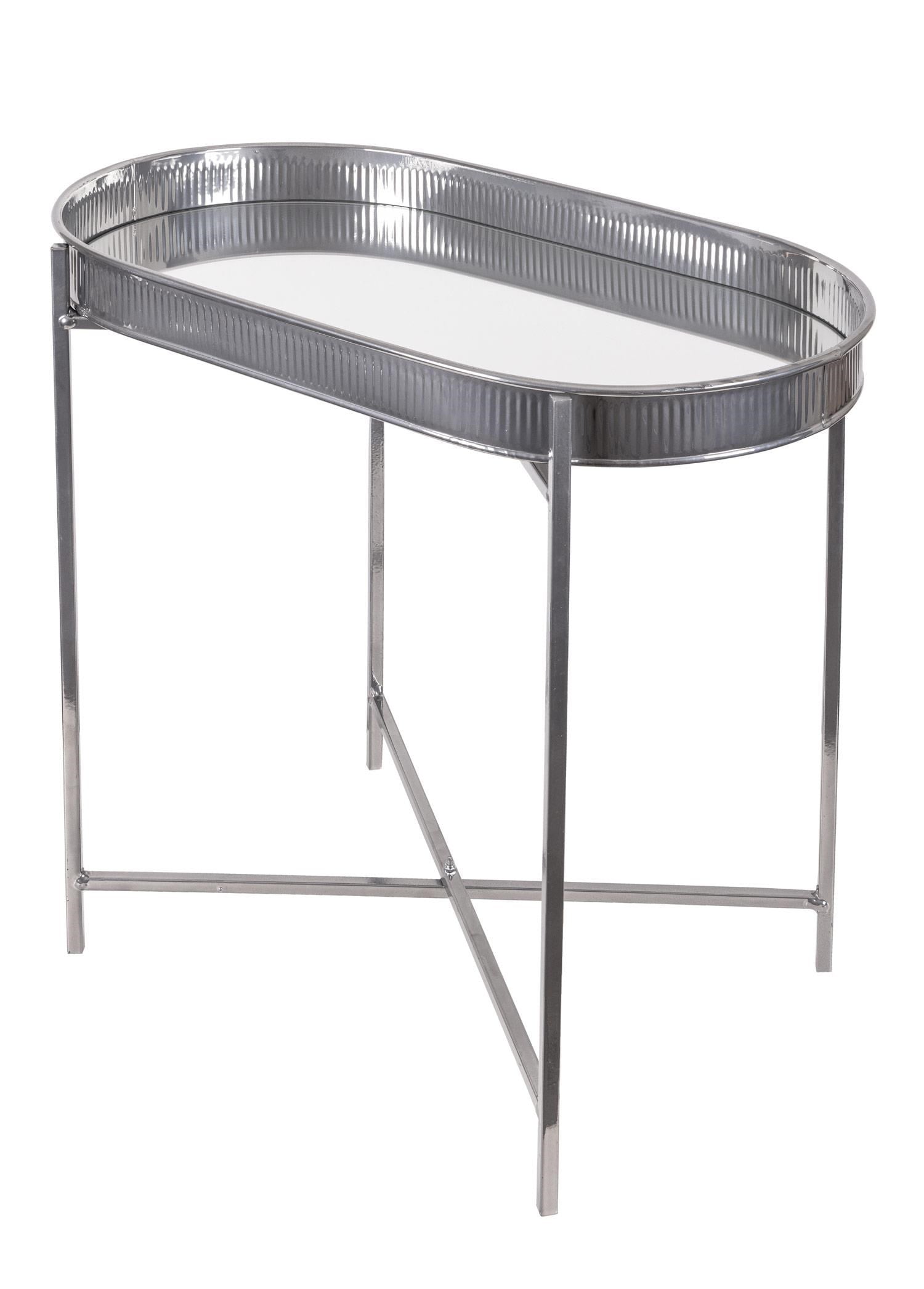 The Mia Sehpa Krom Taşınabilir Aynalı Tepsi 56x32x56 Cm
