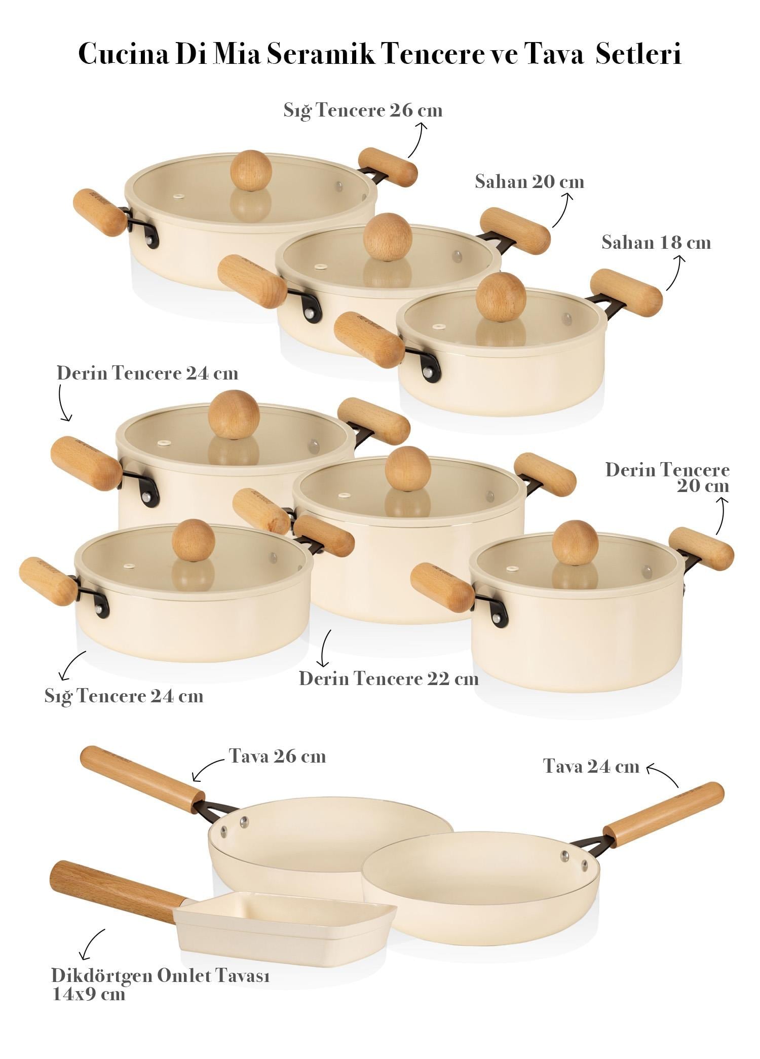 The Mia Cucina Di Mia İndüksiyon Tabanlı Seramik Tencere Seti 17 Parça