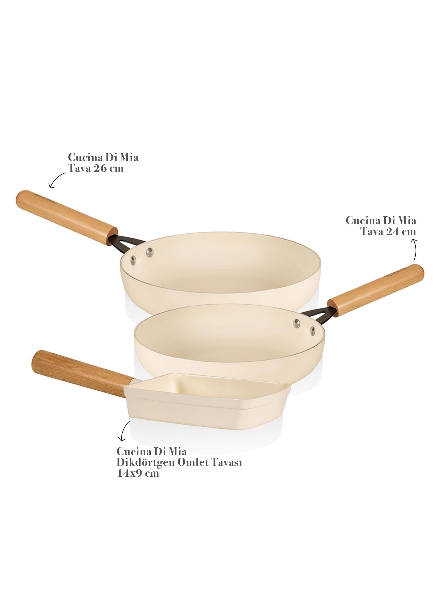 The Mia Cucina Di Mia İndüksiyon Tabanlı Seramik Tava Seti 3 Parça