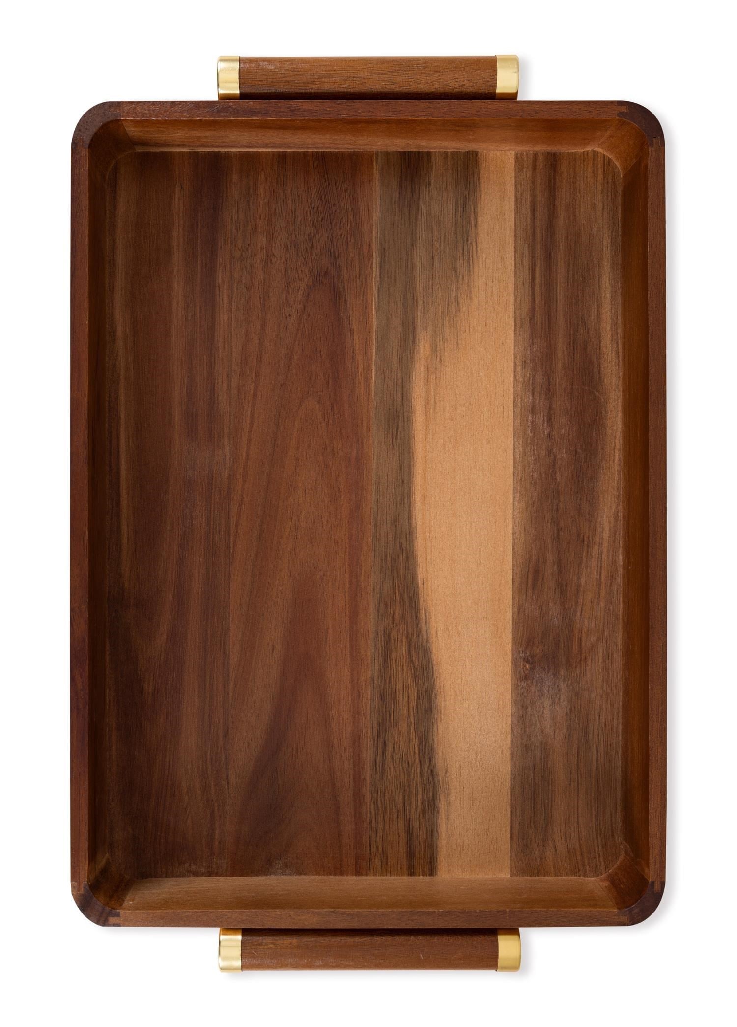 The Mia Natura Akasya Metal Kulplu Tepsi Gold 47x30x6 cm