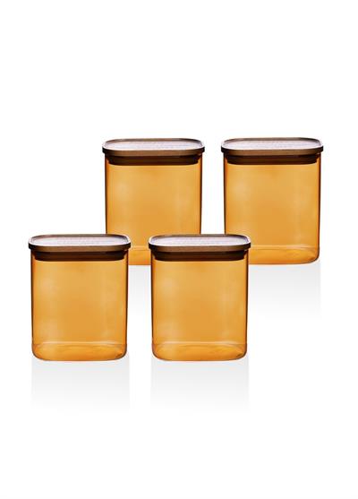 The Mia Akasya Dikdörtgen Cam Kavanoz Seti Amber 4 Parça 900 ml