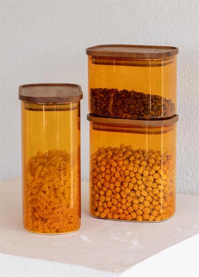 The Mia Akasya Dikdörtgen Cam Kavanoz Seti Amber 4 Parça 900 ml