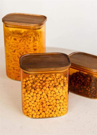 The Mia Akasya Dikdörtgen Cam Kavanoz Seti Amber 4 Parça 900 ml