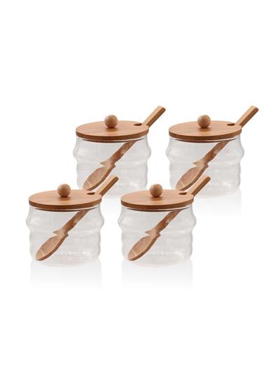 The Mia Bambu Kapaklı Borosilikat Cam Kavanoz Seti 4 Parça 250 ml