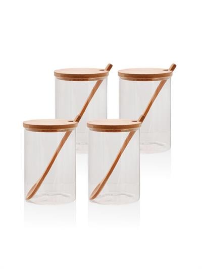 The Mia Bambu Kapaklı Borosilikat Cam Kavanoz Seti 4 Parça 550 ml