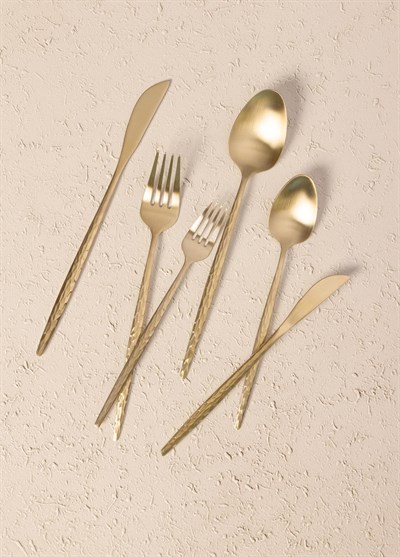 The Mia Shiny Çatal Kaşık Bıçak Takımı Mat Gold 24 Parça