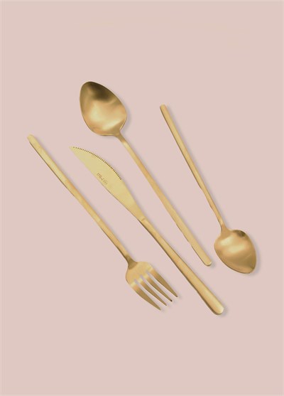 The Mia Giallo Çatal Kaşık Bıçak Takımı Mat Gold 24 Parça