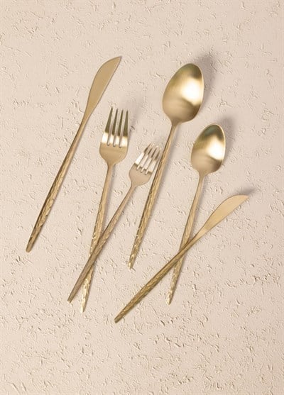 The Mia Shiny Çatal Kaşık Bıçak Takımı Mat Gold 24 Parça
