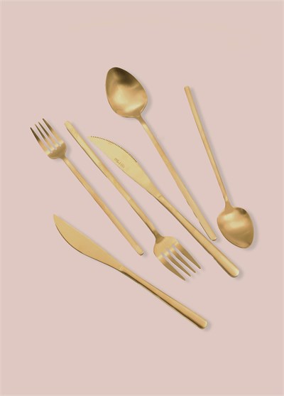 The Mia Giallo Çatal Kaşık Bıçak Takımı Mat Gold 36 Parça