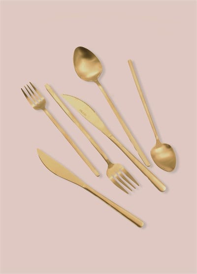 The Mia Giallo Çatal Kaşık Bıçak Takımı Mat Gold 36 Parça