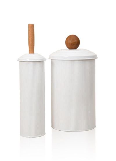 The Mia Stripe Çöp Kovası Tuvalet Fırçası Banyo Seti Beyaz