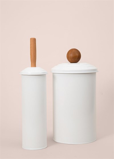 The Mia Stripe Çöp Kovası Tuvalet Fırçası Banyo Seti Beyaz