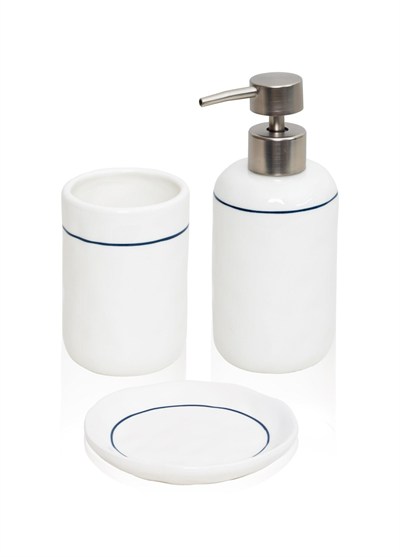 The Mia Pure Banyo Seti Beyaz Mavi 3 Parça