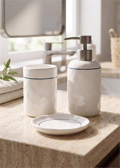 Banyo Seti The Mia Pure Banyo Seti Beyaz Mavi 3 Parça
