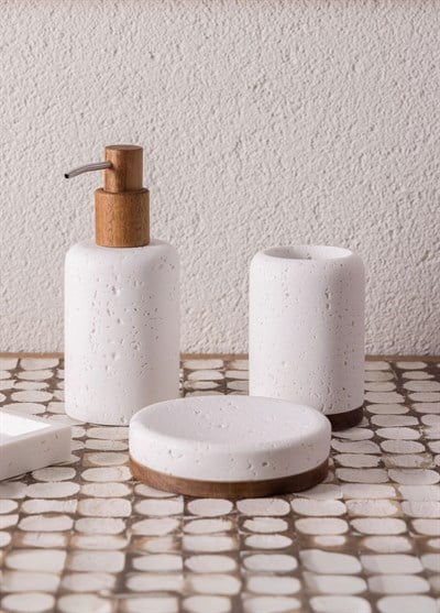 The Mia Travertine Banyo Seti Beyaz 3 Parça