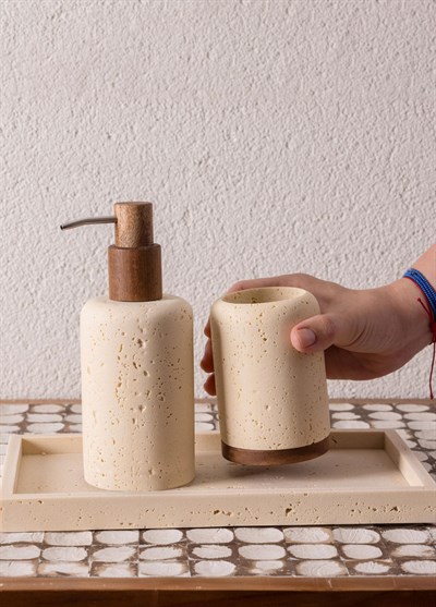 The Mia Travertine Banyo Seti Bej 3 Parça