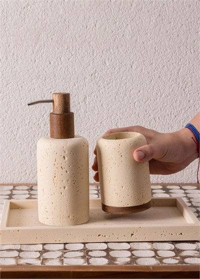 The Mia Travertine Banyo Seti Bej 3 Parça