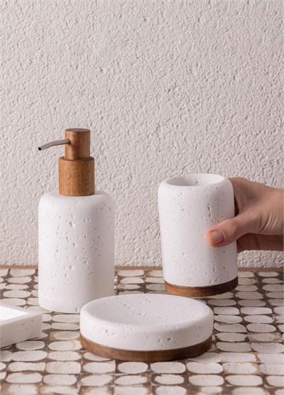 The Mia Travertine Banyo Seti Beyaz 3 Parça