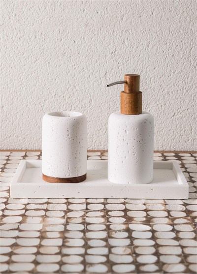 The Mia Travertine Banyo Tepsisi Beyaz 28x16x3 cm