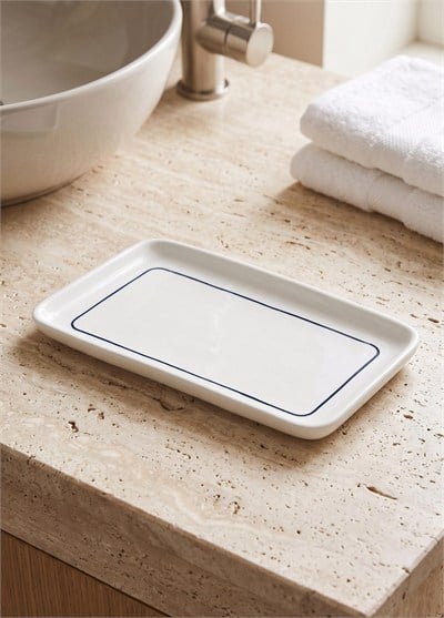 The Mia Pure Banyo Tepsisi Mavi Beyaz 27x15x3 cm