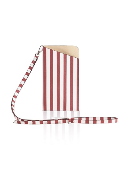 The Mia Telefon Çantası Stripe Bordo Beyaz 21 cm