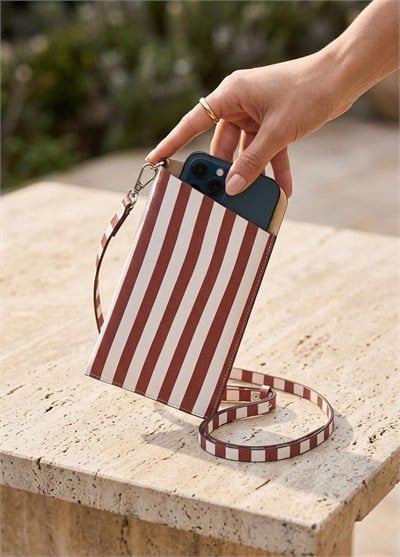 The Mia Telefon Çantası Stripe Bordo Beyaz 21 cm