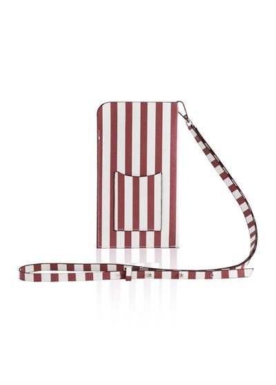 The Mia Telefon Çantası Stripe Bordo Beyaz 21 cm