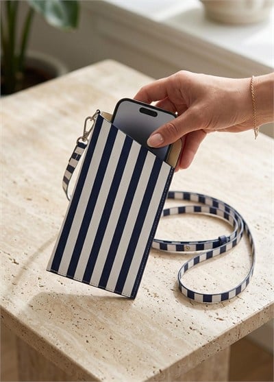 The Mia Telefon Çantası Stripe Mavi Beyaz 21 cm