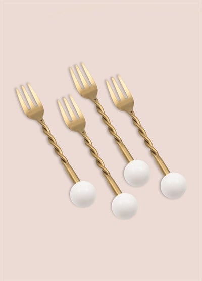 The Mia Globe Kek Çatalı Beyaz 4 Parça