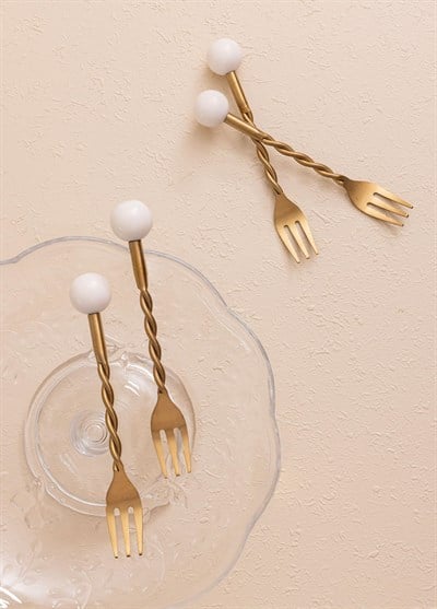 The Mia Globe Kek Çatalı Beyaz 4 Parça