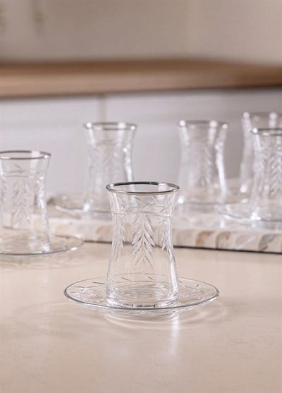 Çay ve Tabağı Seti The Mia Leaf Çay Seti Gümüş 12 Parça