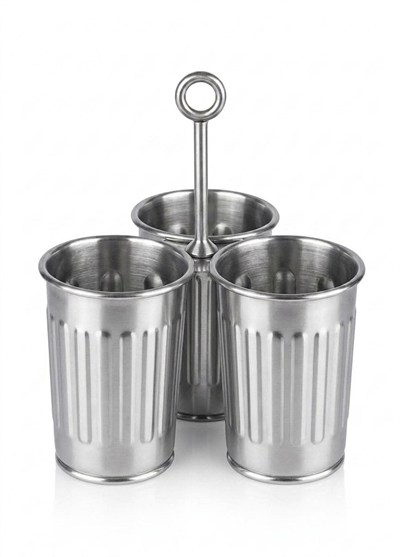 The Mia Krom 3 Bölmeli Kulplu Galvaniz Sunumluk 25 Cm