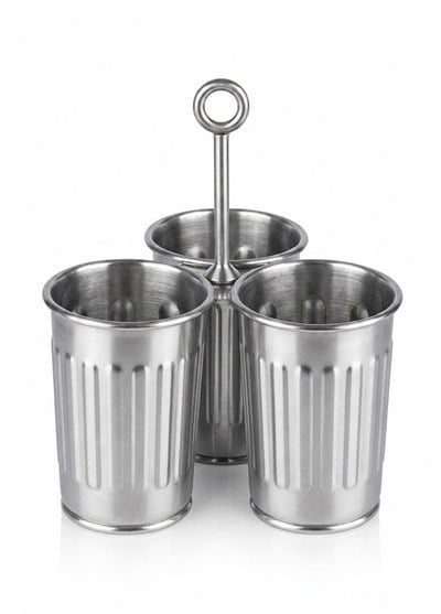 The Mia Krom 3 Bölmeli Kulplu Galvaniz Sunumluk 25 Cm