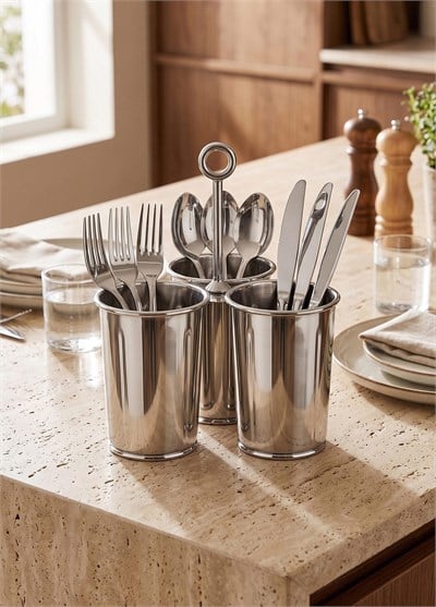 The Mia Krom 3 Bölmeli Kulplu Galvaniz Sunumluk 25 Cm