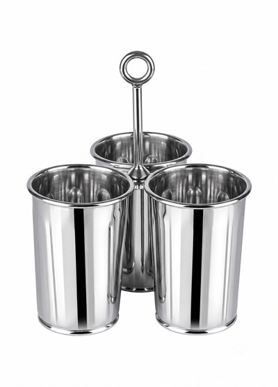 The Mia Krom 3 Bölmeli Kulplu Galvaniz Sunumluk 25 Cm