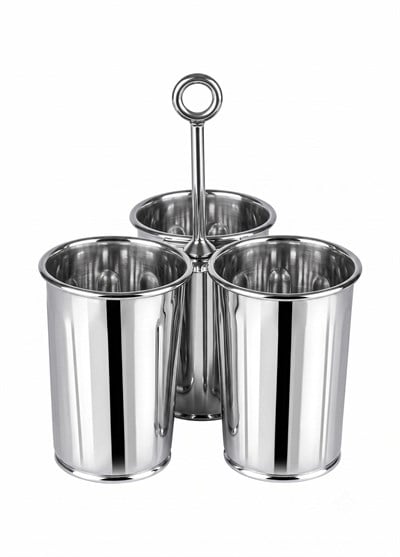 The Mia Krom 3 Bölmeli Kulplu Galvaniz Sunumluk 25 Cm